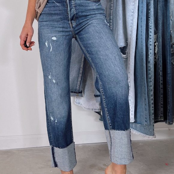 Blue High Waist Distressed Straight Leg Jeans - Picture 2 of 15